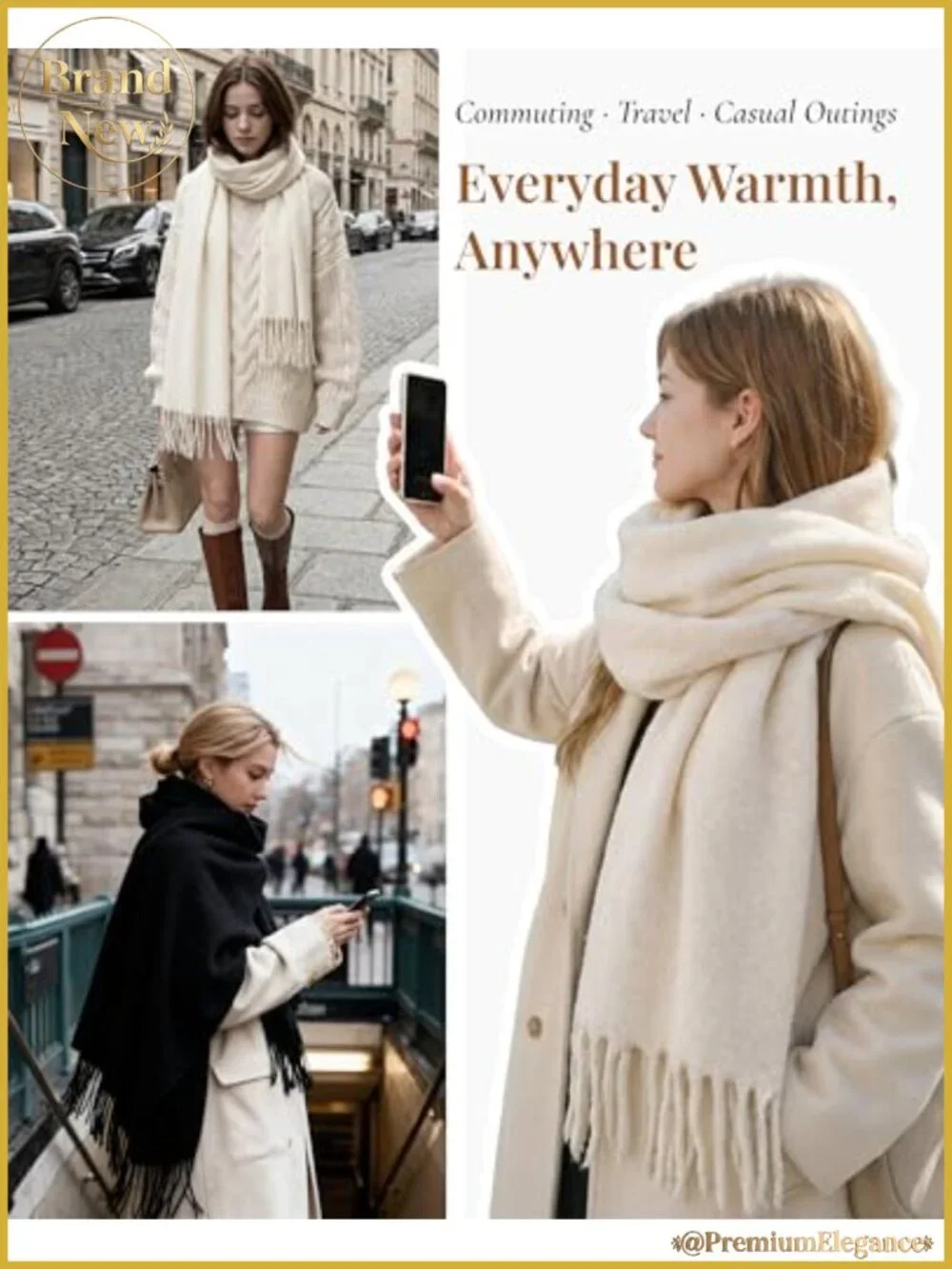 Oversized Cashmere-Feel Winter Scarf Fringe Viscose Acrylic Shawl Wrap